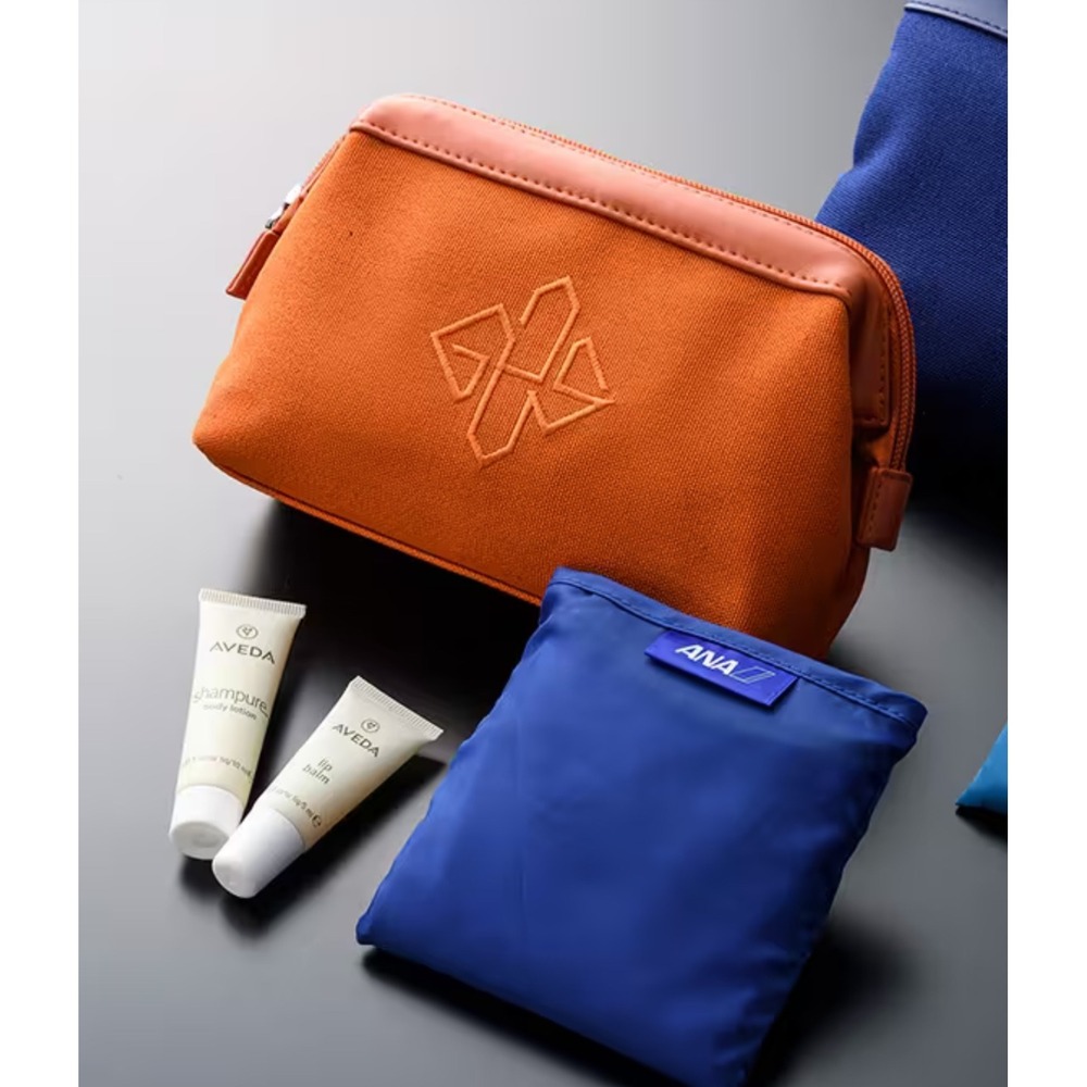 Ettinger London ANA Exclusive Orange Canvas Leather Trim Travel Amenity Kit